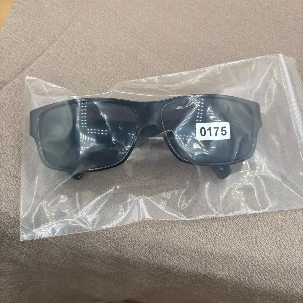 Claiborne Sunglasses Womens Black Rectangular Wrap Frame Silver Logo Detail